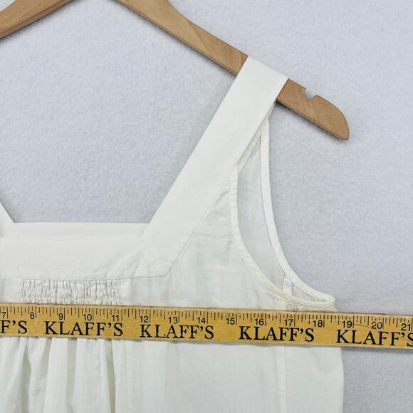 EILEEN FISHER Tank Top PM Cotton Woven Tunic Smocked Square Neck Shell White - Picture 12 of 14